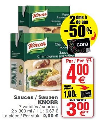 Promotions Sauces - sauzen knorr - Knorr - Valide de 13/11/2018 à 19/11/2018 chez Cora