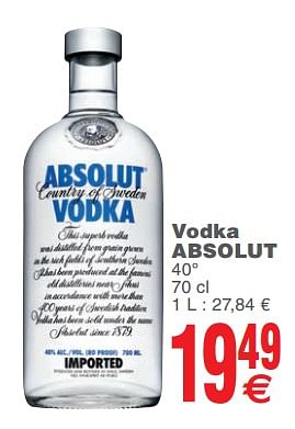 Promotions Vodka absolut - Absolut - Valide de 13/11/2018 à 19/11/2018 chez Cora