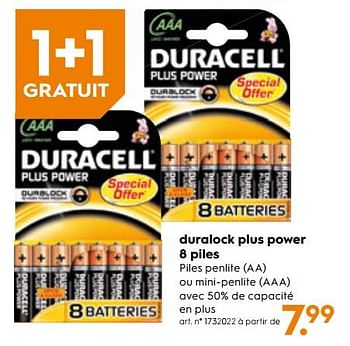 Promotions Duralock plus power 8 piles - Duracell - Valide de 07/11/2018 à 20/11/2018 chez Blokker