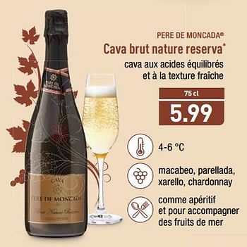 Promotions Cava brut nature reserva - Mousseux - Valide de 12/11/2018 à 17/11/2018 chez Aldi