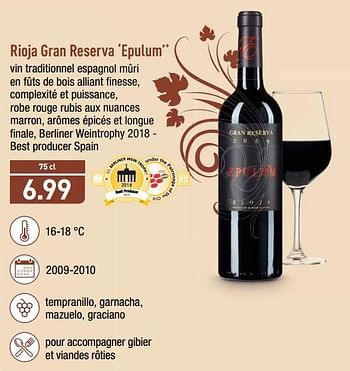 Promotions Rioja gran reserva epulum - Vins rouges - Valide de 12/11/2018 à 17/11/2018 chez Aldi