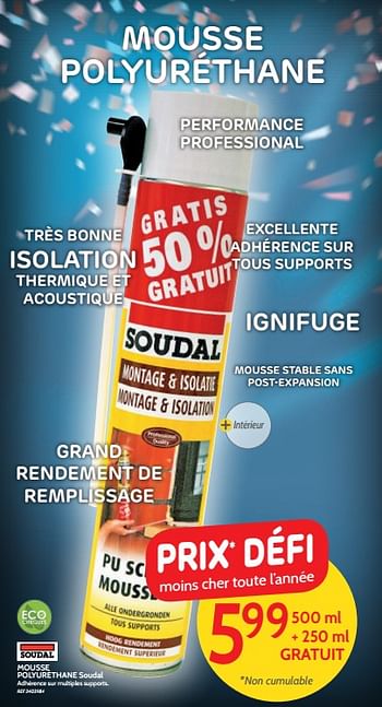 Promotions Mousse polyuréthane soudal - Soudal - Valide de 13/11/2018 à 03/12/2018 chez BricoPlanit