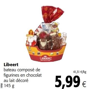 Promoties Libeert bateau composé de figurines en chocolat au lait décoré - Libeert - Geldig van 07/11/2018 tot 20/11/2018 bij Colruyt