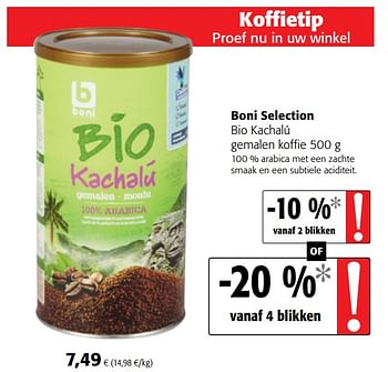 Promoties Boni selection bio kachalú gemalen koffie - Boni - Geldig van 07/11/2018 tot 20/11/2018 bij Colruyt