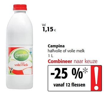 Promoties Campina halfvolle of volle melk - Campina - Geldig van 07/11/2018 tot 20/11/2018 bij Colruyt