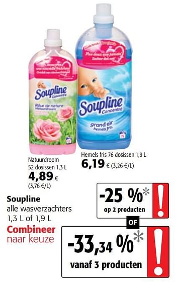 Promoties Soupline alle wasverzachters - Soupline - Geldig van 07/11/2018 tot 20/11/2018 bij Colruyt