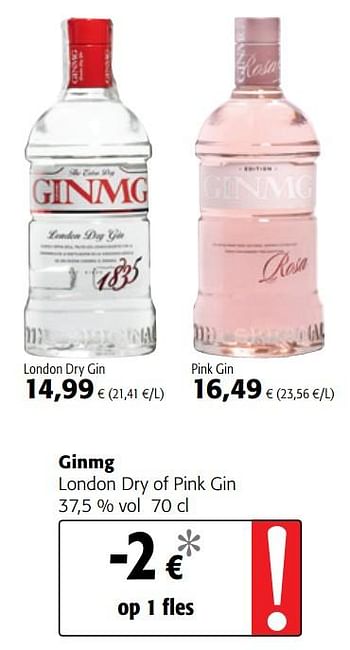Promoties Ginmg london dry of pink gin - Ginmg - Geldig van 07/11/2018 tot 20/11/2018 bij Colruyt