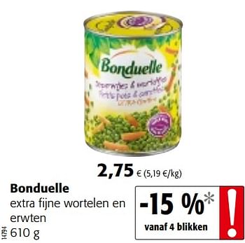 Promotions Bonduelle extra fijne wortelen en erwten - Bonduelle - Valide de 07/11/2018 à 20/11/2018 chez Colruyt