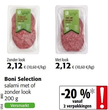 Promoties Boni selection salami met of zonder look - Boni - Geldig van 07/11/2018 tot 20/11/2018 bij Colruyt