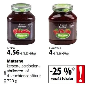 Promoties Materne kersen-, aardbeien-, abrikozen- of 4-vruchtenconfituur - Materne - Geldig van 07/11/2018 tot 20/11/2018 bij Colruyt