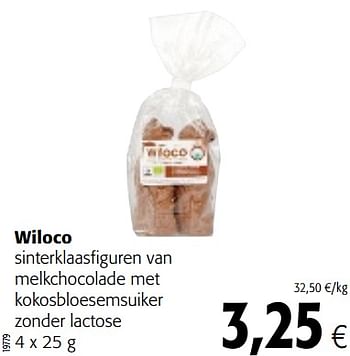 Promoties Wiloco sinterklaasfiguren van melkchocolade met kokosbloesemsuiker zonder lactose - Wiloco - Geldig van 07/11/2018 tot 20/11/2018 bij Colruyt