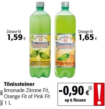 Promoties Tönissteiner limonade zitrone fit, orange fit of pink fit - Tonissteiner - Geldig van 07/11/2018 tot 20/11/2018 bij Colruyt