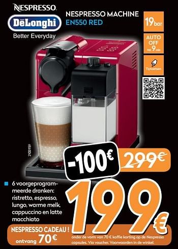 Promoties Delonghi nespresso machine en550 red - Delonghi - Geldig van 19/11/2018 tot 26/11/2018 bij Krefel