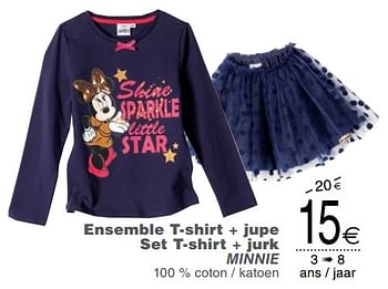 Promoties Ensemble t-shirt + jupe set t-shirt + jurk minnie - Huismerk - Cora - Geldig van 13/11/2018 tot 26/11/2018 bij Cora