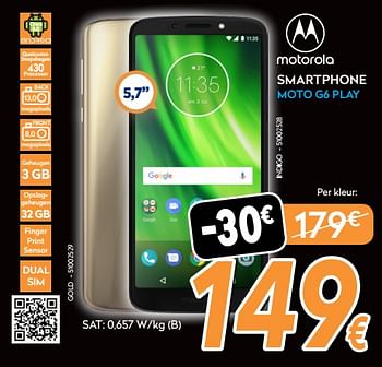 Promoties Motorola smartphone moto g6 play - Motorola - Geldig van 19/11/2018 tot 26/11/2018 bij Krefel