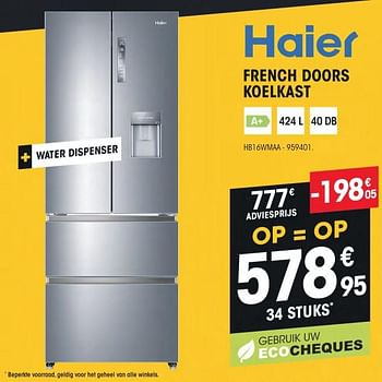 Promoties Haier french doors koelkast hb16wmaa - Haier - Geldig van 22/11/2018 tot 27/11/2018 bij Electro Depot