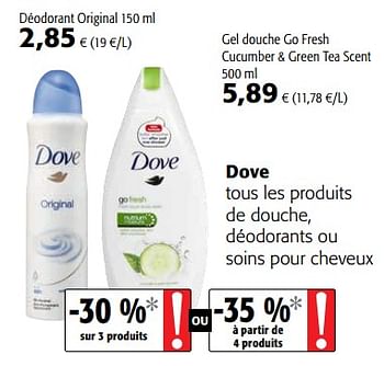 Promoties Dove tous les produits de douche, déodorants ou soins pour cheveux - Dove - Geldig van 07/11/2018 tot 20/11/2018 bij Colruyt