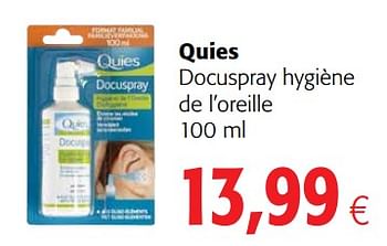 Promotions Quies docuspray hygiène de l`oreille - Quies - Valide de 07/11/2018 à 20/11/2018 chez Colruyt