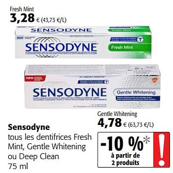 Promotions Sensodyne tous les dentifrices fresh mint, gentle whitening ou deep clean - Sensodyne - Valide de 07/11/2018 à 20/11/2018 chez Colruyt
