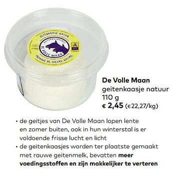 Promotions De volle maan geitenkaasje natuur - De Volle Maan - Valide de 07/11/2018 à 04/12/2018 chez Bioplanet