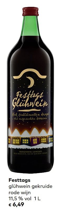 Promoties Festtags glühwein gekruide rode wijn - Rode wijnen - Geldig van 07/11/2018 tot 04/12/2018 bij Bioplanet