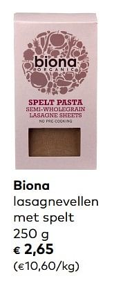 Promoties Biona lasagnevellen met spelt - Biona - Geldig van 07/11/2018 tot 04/12/2018 bij Bioplanet