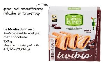 Promoties Le moulin du pivert twibio gevulde koekjes met chocolade - Le Moulin du Pivert - Geldig van 07/11/2018 tot 04/12/2018 bij Bioplanet