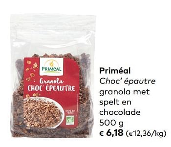 Promoties Priméal choc` épautre granola met spelt en chocolade - Priméal - Geldig van 07/11/2018 tot 04/12/2018 bij Bioplanet