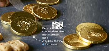 Promotions Belvas chocolademunten met rijstmelk - Belvas - Valide de 07/11/2018 à 04/12/2018 chez Bioplanet