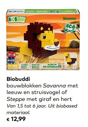 Promoties Biobuddi bouwblokken savanna met leeuw en struisvogel of steppe met giraf en hert - Biobuddi - Geldig van 07/11/2018 tot 04/12/2018 bij Bioplanet
