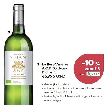 Promoties La rose verlaine a.o.p. bordeaux frankrijk - Witte wijnen - Geldig van 07/11/2018 tot 04/12/2018 bij Bioplanet