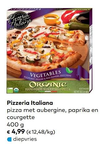 Promotions Pizzeria italiana pizza met aubergine, paprika en courgette - Pizzeria Italiana - Valide de 07/11/2018 à 04/12/2018 chez Bioplanet