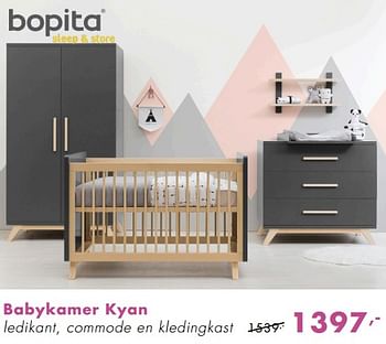 Promotions Babykamer kyan ledikant, commode en kledingkast - Bopita - Valide de 11/11/2018 à 17/11/2018 chez Baby & Tiener Megastore