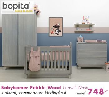 Promoties Babykamer pebble wood gravel wash ledikant, commode en kledingkast - Bopita - Geldig van 11/11/2018 tot 17/11/2018 bij Baby & Tiener Megastore