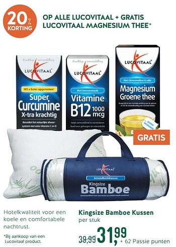 Promoties Kingsize bamboe kussen - Lucovitaal - Geldig van 12/11/2018 tot 05/12/2018 bij Holland & Barret
