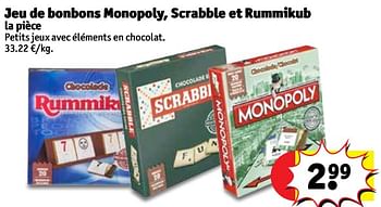 Promoties Jeu de bonbons monopoly, scrabble et rummikub - Huismerk - Kruidvat - Geldig van 13/11/2018 tot 25/11/2018 bij Kruidvat