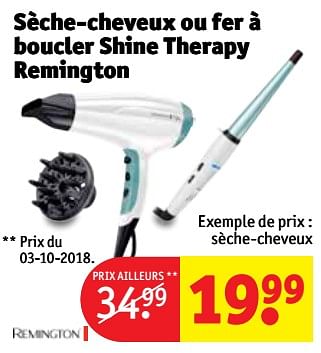 Promotions Sèche-cheveux ou fer à boucler shine therapy remington - Remington - Valide de 13/11/2018 à 25/11/2018 chez Kruidvat