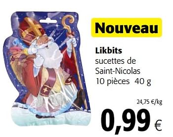 Promotions Likbits sucettes de saint-nicolas - Likbits - Valide de 07/11/2018 à 20/11/2018 chez Colruyt