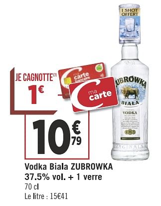 Promoties Vodka biala zubrowka 37.50-0 vol. + 1 verre - Zubrowka - Geldig van 13/11/2018 tot 25/11/2018 bij Géant Casino