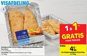 Promoties Kabeljauw fish + chips - Huismerk - Carrefour  - Geldig van 14/11/2018 tot 20/11/2018 bij Carrefour