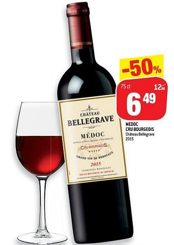 Promoties Medoc cru bourgeois château bellegrave 2015 - Rode wijnen - Geldig van 14/11/2018 tot 20/11/2018 bij Match