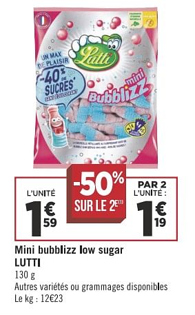 Promoties Mini bubblizz low sugar lutti - Lutti - Geldig van 13/11/2018 tot 25/11/2018 bij Géant Casino