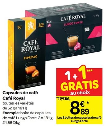 Promotions Capsules de café café royal - Café Royal  - Valide de 14/11/2018 à 20/11/2018 chez Carrefour