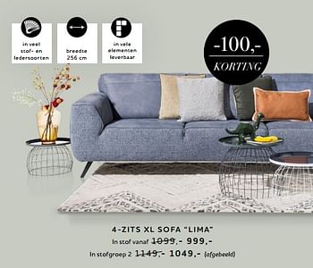 Promoties 4-zits xl sofa lima - Huismerk - Xooon - Geldig van 01/11/2018 tot 01/01/2019 bij Xooon