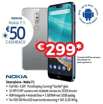 Promoties Smartphone - nokia 7.1 - Nokia - Geldig van 16/11/2018 tot 07/12/2018 bij Exellent