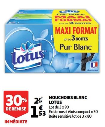 Promoties Mouchoirs blanc lotus - Lotus Nalys - Geldig van 14/11/2018 tot 20/11/2018 bij Auchan