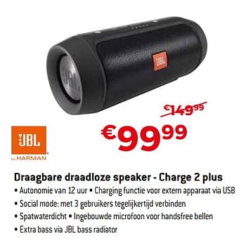 Promoties Jbl draagbare draadloze speaker - charge 2 plus - JBL - Geldig van 16/11/2018 tot 07/12/2018 bij Exellent