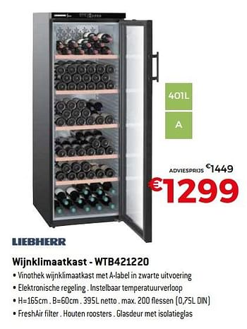 Promoties Liebherr wijnklimaatkast - wtb421220 - Liebherr - Geldig van 16/11/2018 tot 07/12/2018 bij Exellent