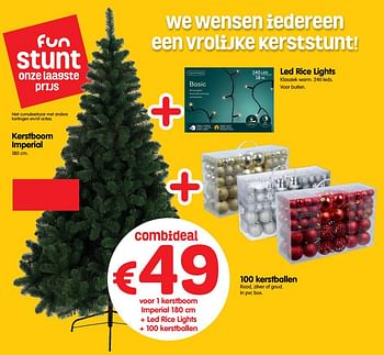 Promoties Kerstboom imperial + led rice lights +100 kerstballen rood, zilver of goud - Huismerk - Fun - Geldig van 07/11/2018 tot 27/11/2018 bij Fun