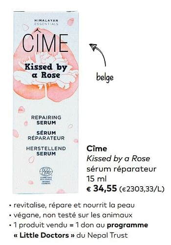 Promotions Cîme kissed by a rose sérum réparateur - Cime - Valide de 07/11/2018 à 04/12/2018 chez Bioplanet